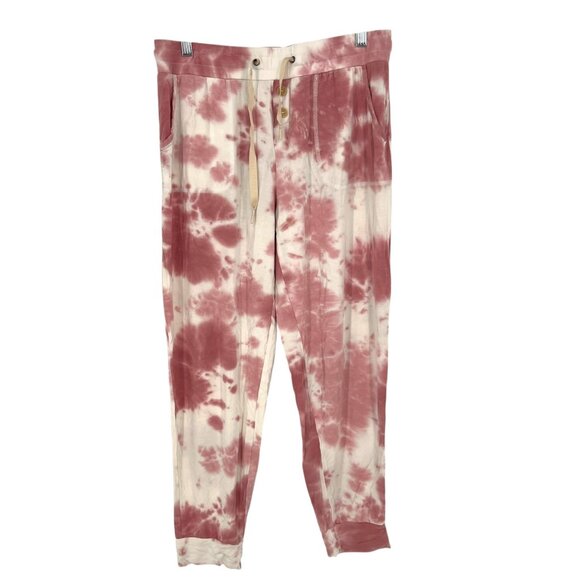 Lates By Kate Tie-Dye Lounge Pajama Set Short Sleeve Modal Pink Cream Size Large - Picture 5 of 13